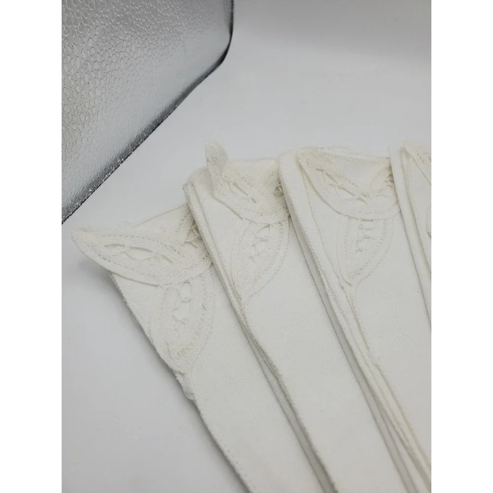 Vintage Mid-Century White Linen Cutwork Napkins - Set of 8